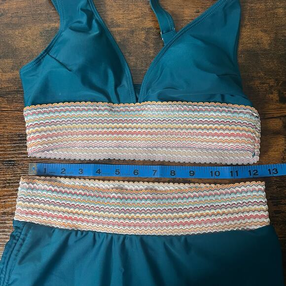 NWOT Women's Tummy Control High Waisted Bikini Set Sz S Turquoise Color Block - Picture 9 of 9